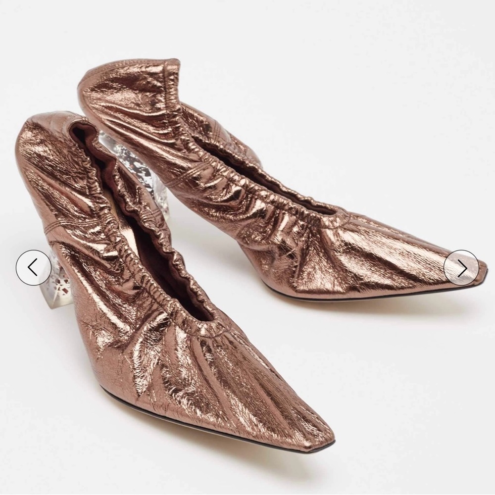 Bottega Veneta Metallic Brown Leather High Heel with a Flaked Plexiglass Size 40